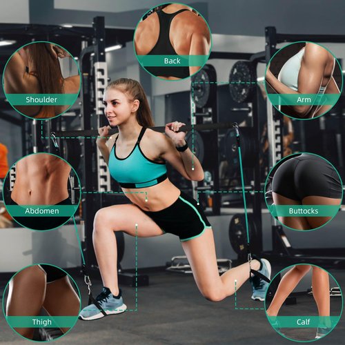 Topfinder Resistance Band Bar Adjustable Length for Workout, Portable Pilates Bar for Home Gym, Exercise Training Bar for Full Body Fitness (Black) (Black)