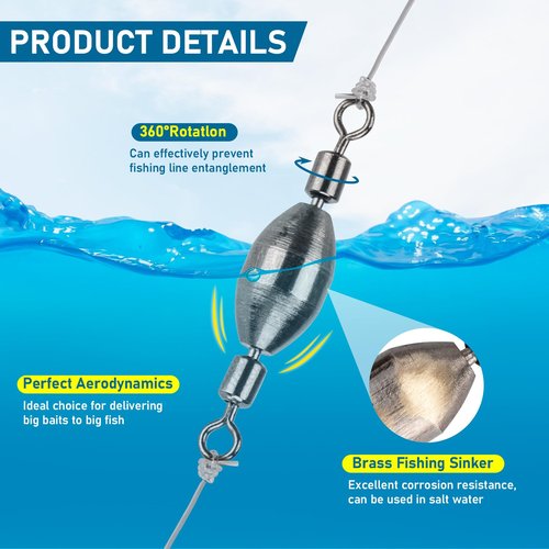 THKFISH Brass Fishing Sinker Swivel, 5 Size Trolling Weights Quick Set Up Lead Sinker with Inner with Swivel Rolling for Saltwater Freshwater,1/32-1/2 OZ
