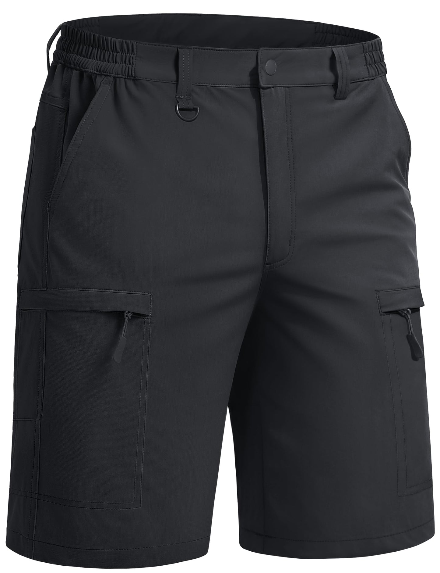 TACVASEN Men's Hiking Cargo Shorts Black Shorts with 5 Pockets D-Ring Quick Dry Lightweight Fishing Golf Casual Trekking
