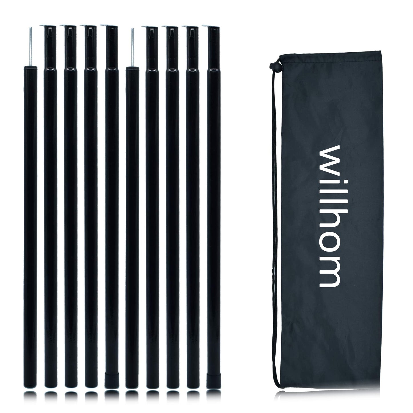 Adjustable Tent Poles - Portable Steel Rods for Camping Tarps and Canopies, 2 Sets of Black Lightweight Poles for Shelter and Shade. Ideal for Backpacking, Hiking, Outdoor Adventures.