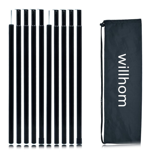 Adjustable Tent Poles - Portable Steel Rods for Camping Tarps and Canopies, 2 Sets of Black Lightweight Poles for Shelter and Shade. Ideal for Backpacking, Hiking, Outdoor Adventures.