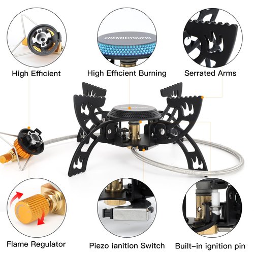 CHENMEIYOUPIN Portable Camping Stove Lightweight Gas Stove Collapsible Backpacking Stove Comes with durable canvas storage bag for Outdoor Camping Cooking Hiking and Picnic