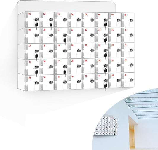 Cell Phone Locker, 100 Slots Clear Acrylic Phone Storage Box, Secure Wall Mounted Cell Phone Cabinet with Keys, Ideal for Workplace, Classroom, Fitness Center, Organized Cell Phone Storage