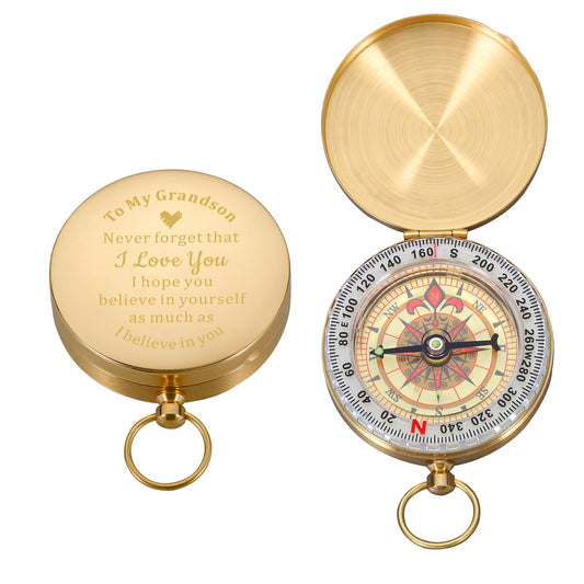 KINMES Brass Engraved Compass - Inspirational Gifts for Grandson: Baptism, Confirmation, Graduation, Christmas, Stocking Stuffers