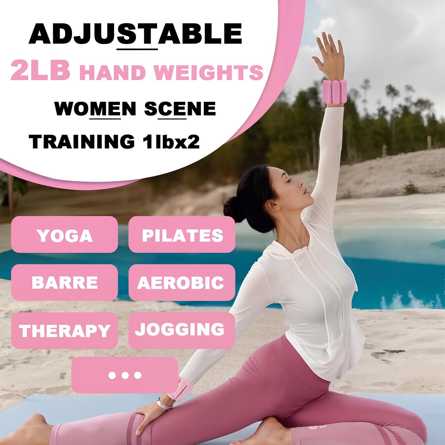 Ankle Weights for Women Wrist Weight: Adjustable Arm Weight Set for Yoga Barre Pilates Walking Aerobics Pool Exercise, Pack of 2, 2Lbs(1 Lbs each), Pink