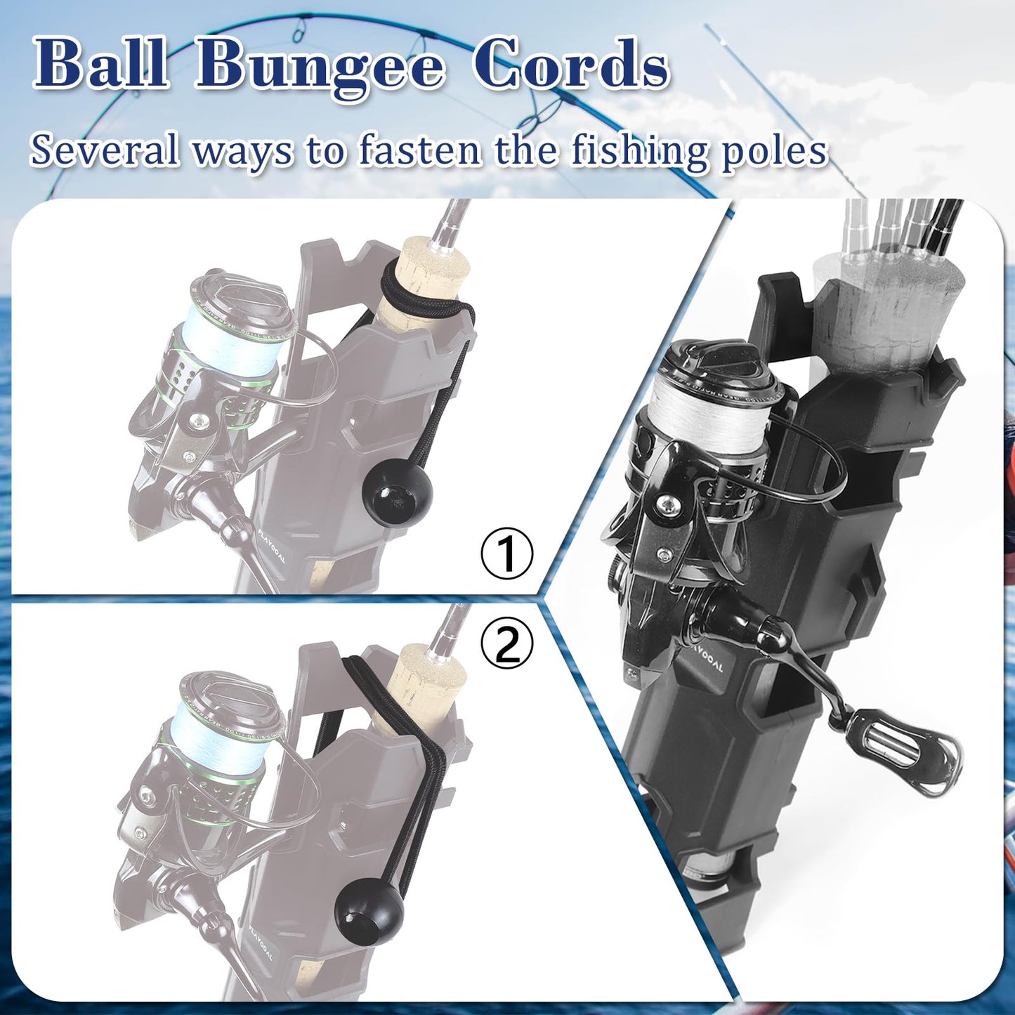 6 Pcs Mecha Boats Fishing Rod Holders,Wall Mounted Fishing Rod Holder Bracket Tube for Kayak with Screws,Ball Bungee Cords,Fishing Rod Storage Tubes for Boats,Cooler,Kayak,Crate,Garage,Trailer,Truck