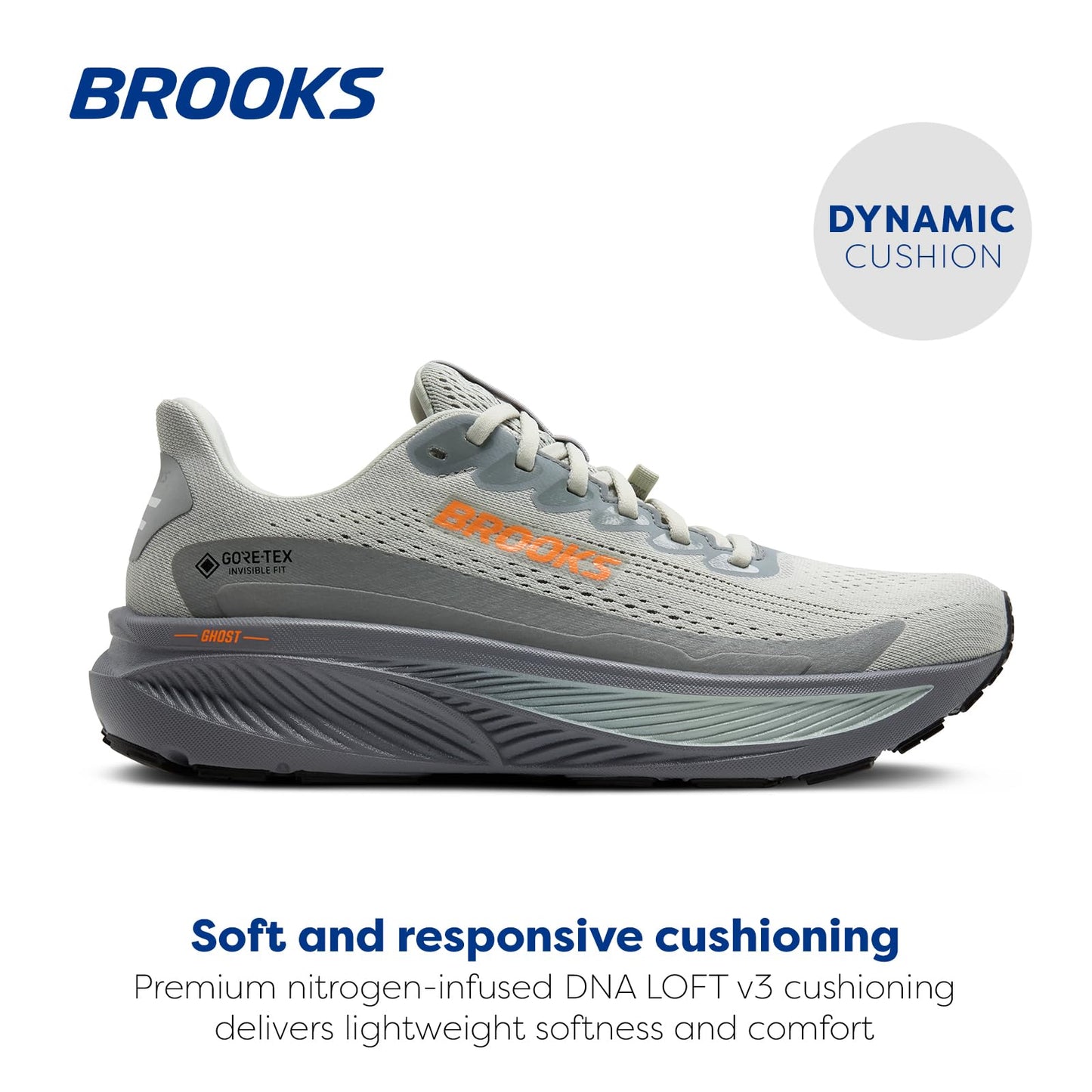 Brooks Men’s Ghost 17 GTX Waterproof Supportive Running & Walking Shoe - Smoke/Primer Grey/Orange - 12 Medium