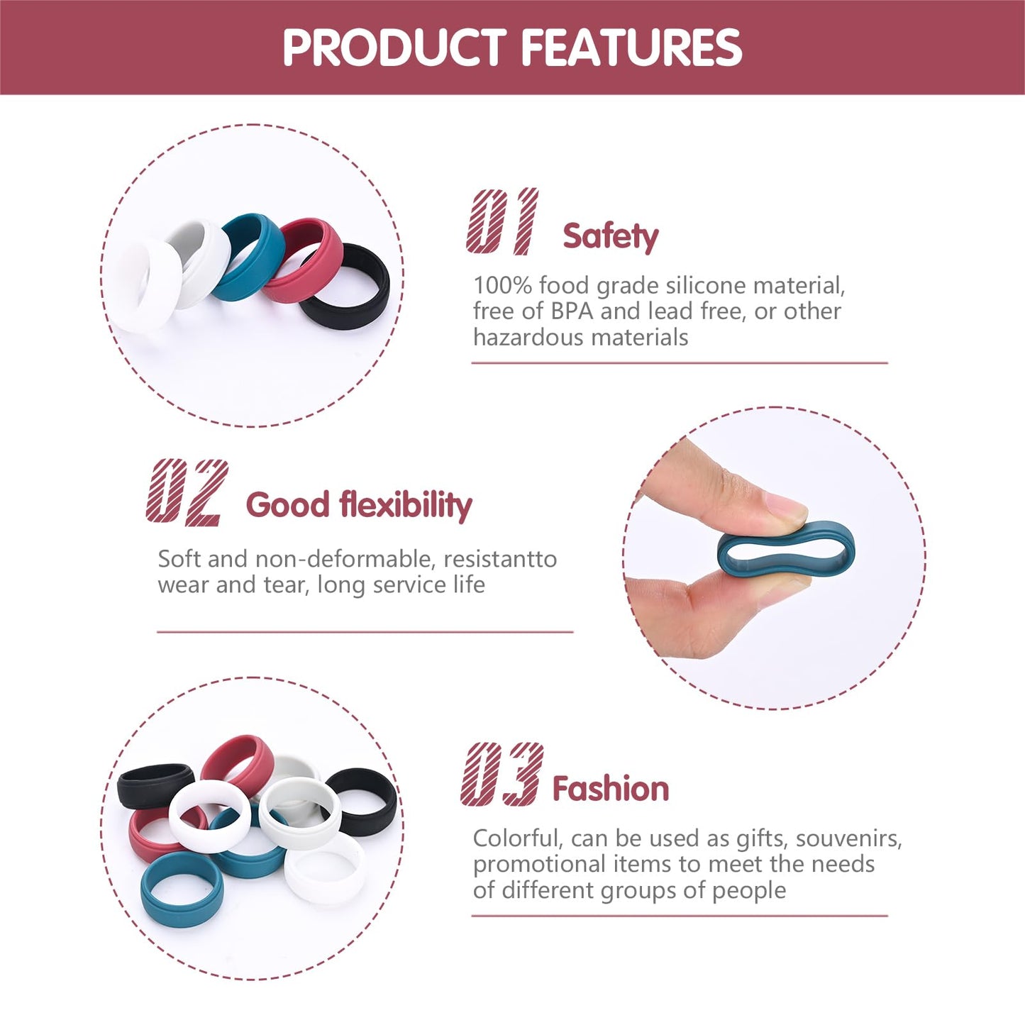 Gdabuzz 5 Packs Wedding Band for Men Women Flexible Comfort Sport Silicone Ring (21.1)