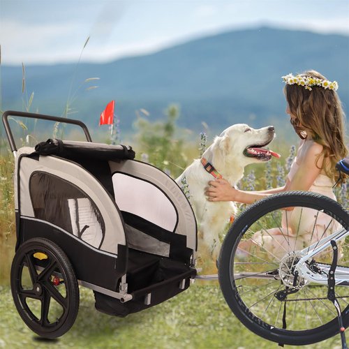 SPOFLYINN Spoflyinn 2-in-1 Universal Bike Double Seat Behind Bike Trailer Kids Trailer Jogger, Bicycle Coupler for 1 Or 2 Toddlers, Kids, Child Bicycle Carrier Black + Gray
