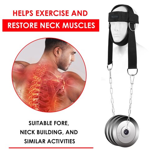 Leesvilary Neck Harness for Weight Lifting Training Head Neck Workout Equipment Neck Exerciser Trainer with Steel Chain and Adjustable Neoprene Strap Neck Strengthener for Home Gym