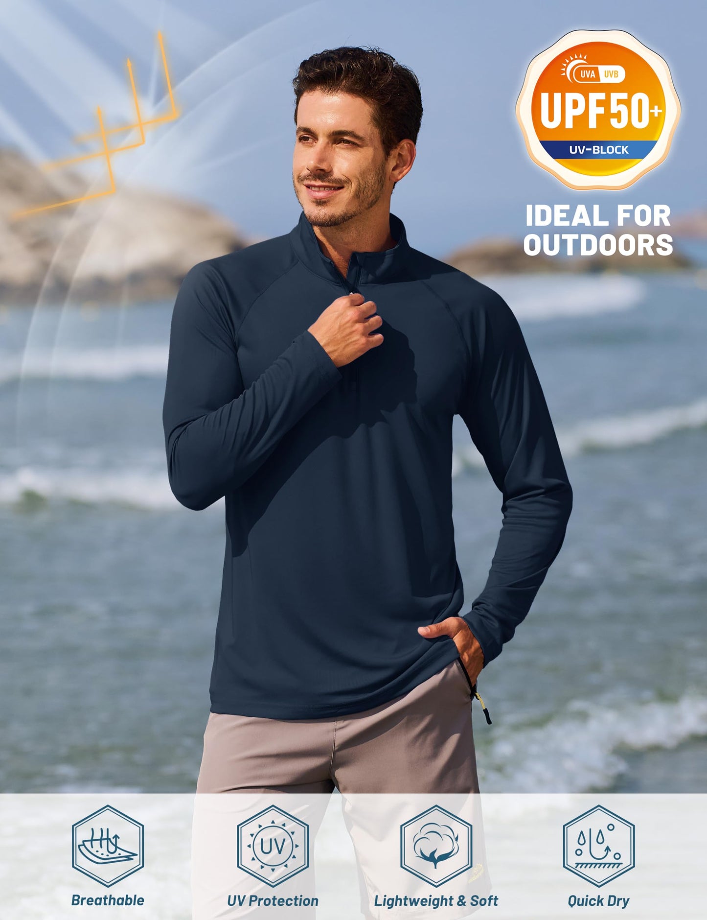 TACVASEN Men's Long Sleeve Running Shirts for Men SPF Athletic 1/4 Zip Up Rash Guard for Summer Golf Sun Shirts Navy S