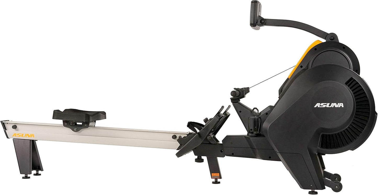 Sunny Health & Fitness Asuna Premium Air + Magnetic Rower Machine w/Extended Aluminium Slide Rail, Cardio Rowing Training Equipment for Home Gym Exercise w/Wide Cushion Seat & Performance Monitor