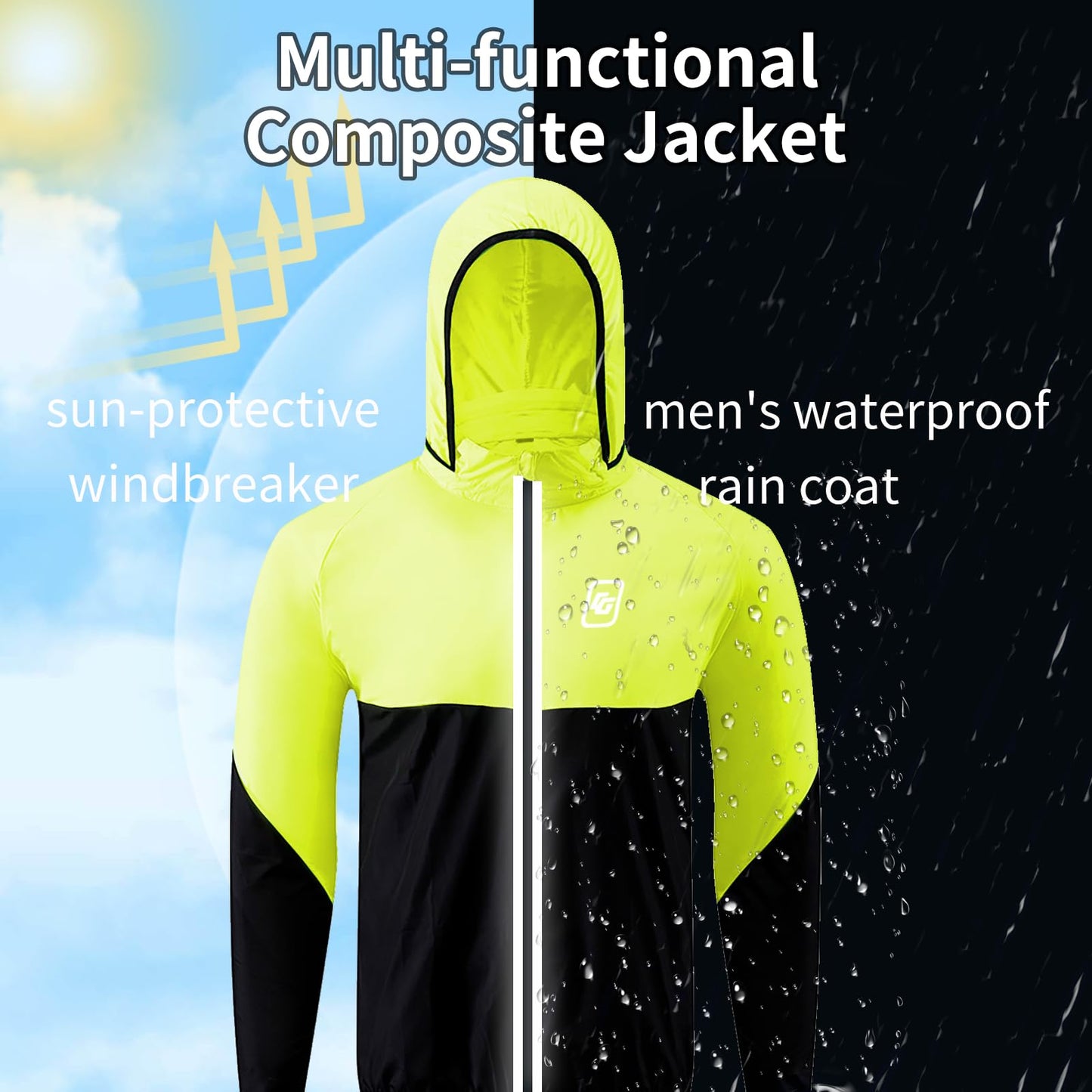 CGLRybO Cycling Jacket Mens Lightweight Running Windbreaker Hooded Quick-dry Hiking Travel Rain Coats Reflective