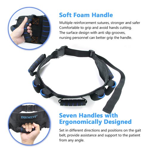 BRMDT Gait Belt Transfer Belts for Seniors, Gate Belts Medical for Elderly Mobility Limited People Standing & Walking Assist Aid, 5.4" Widened Gait Belt with 7 Soft Handles, Quick Release Buckle & Adjustable Waist Size 30.9"-55.9"
