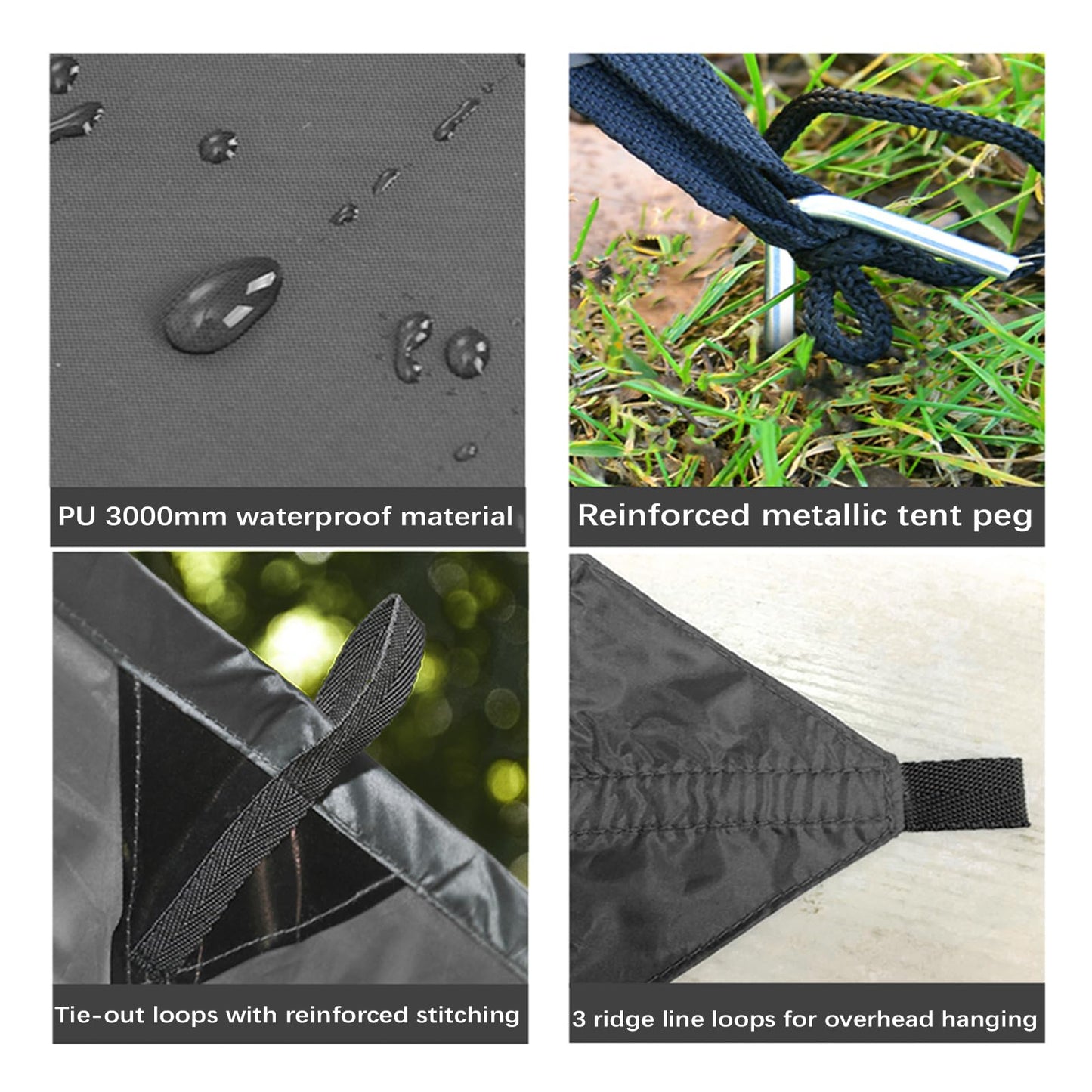 KALINCO 10X10FT Tent Tarp, Picnic Mat Camping Tarp Tent Hammock Tarp, pu Waterproof Camping tarp Tent Rain Fly Picnic Mat Survival Shelter Sunshade