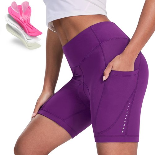 Nepest Padded Bike Underwear for Women Cycling Shorts 4D Gel Padding Bicycle Cycle Biker Biking Shorts with Pockets for Riding MTB Liner Vlolet,X-Large