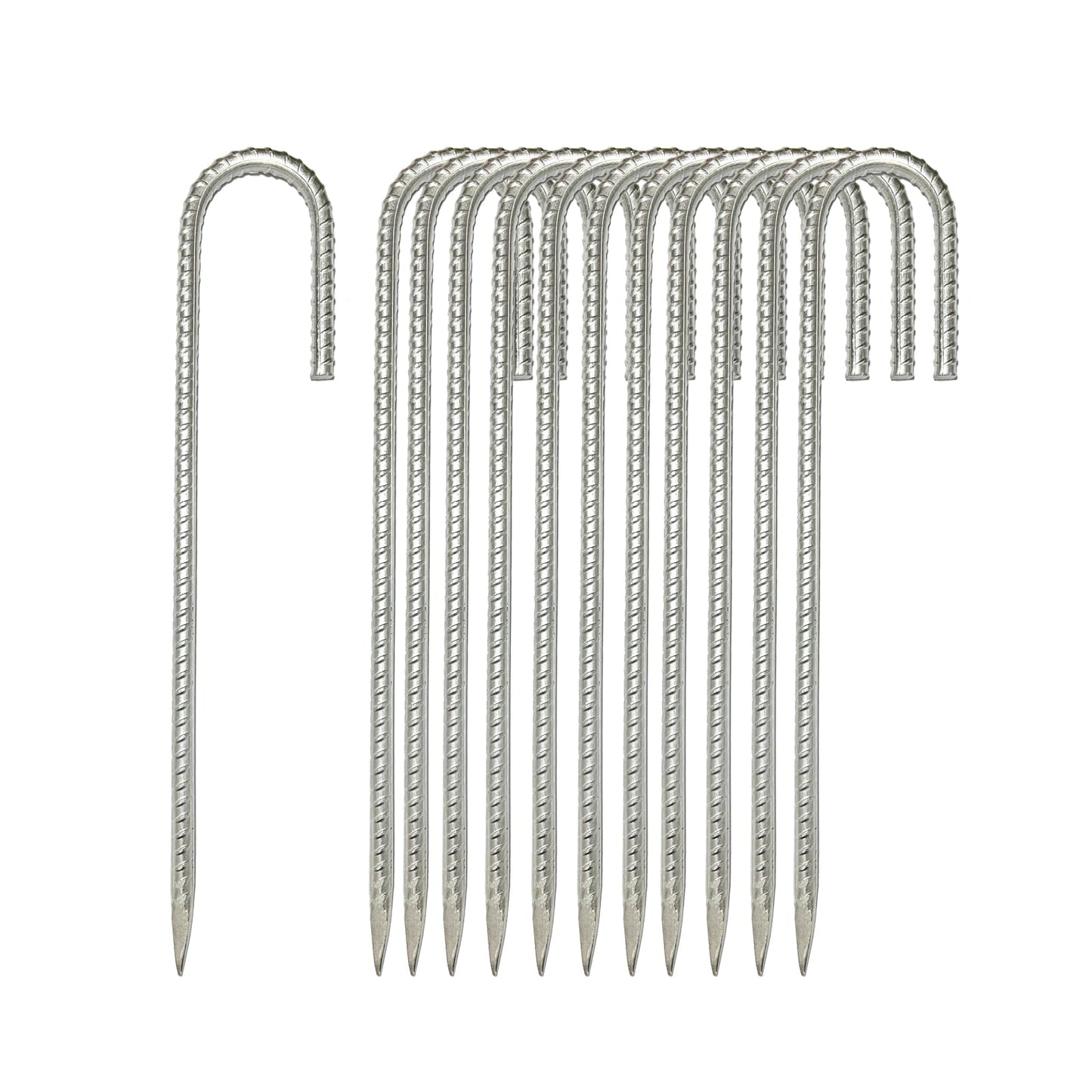 J Hook Heavy Duty Galvanized Reinforced Ground Nails - Outdoor Canopy Tent & Gardening Ground Anchor (12)