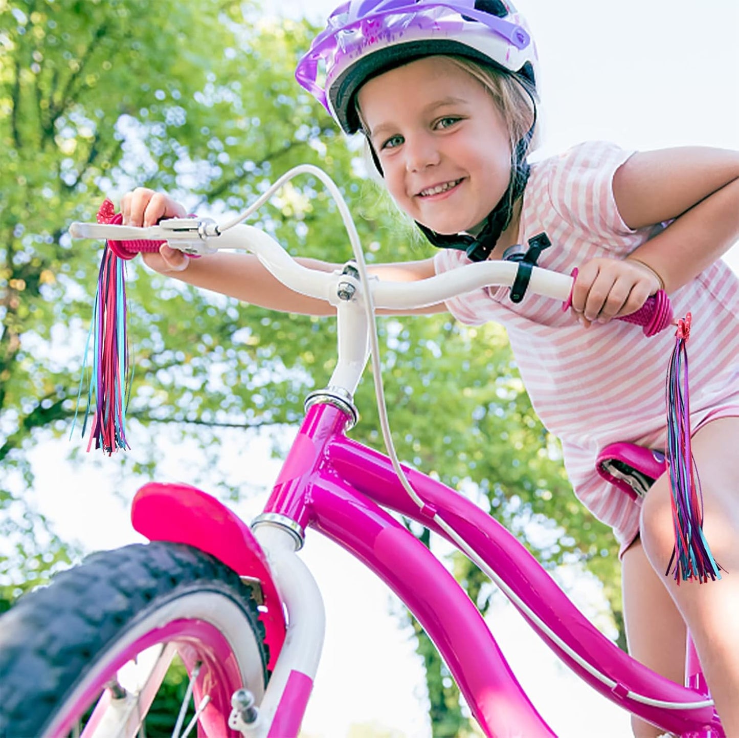 U-LIAN Kids Streamers and Bike Bell for Girls-1 Pack Flower Bicycle Bell with 2 Pack Handlebar Streamers Scooter Tassels for Children's Bike Accessories