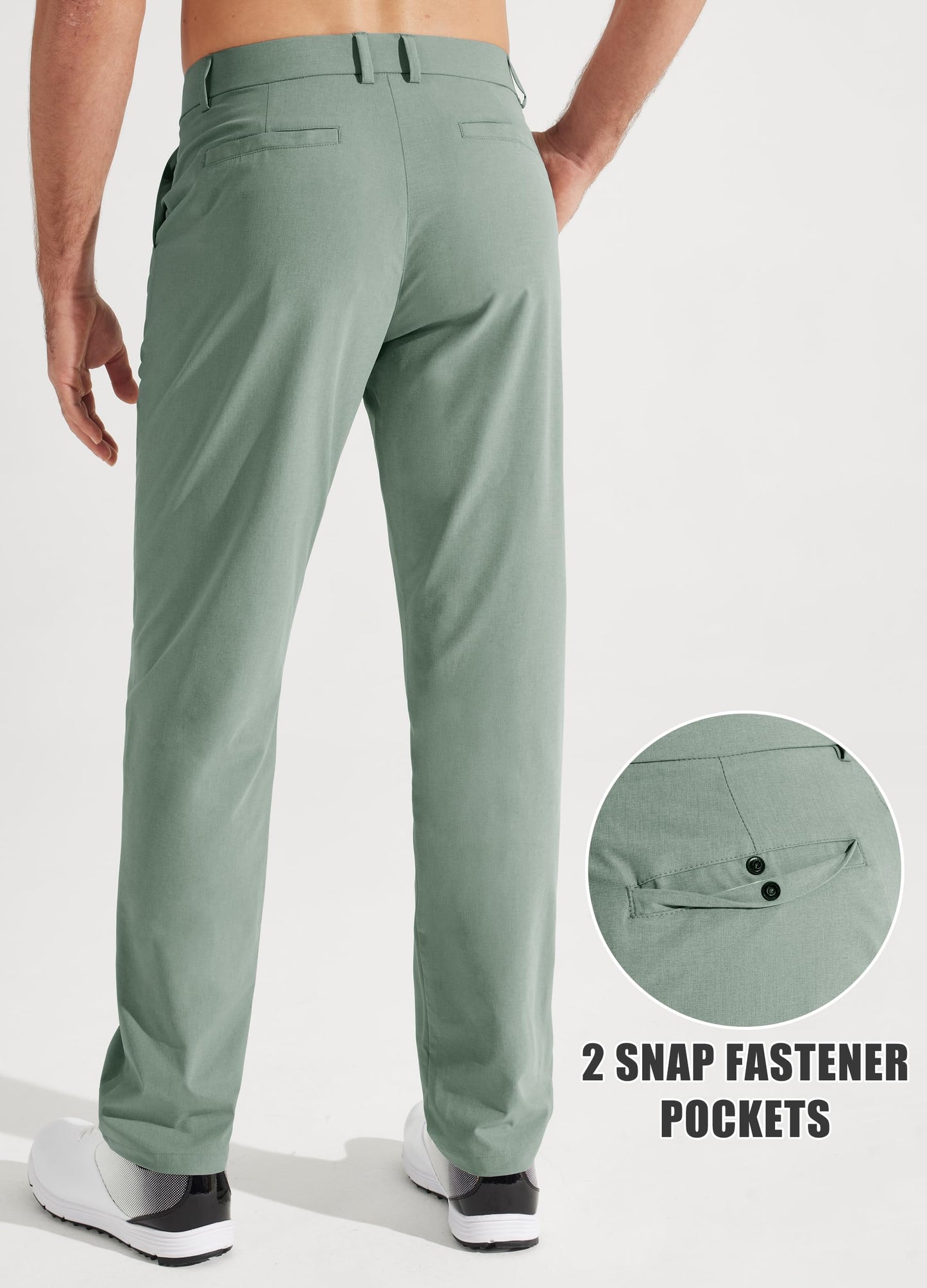 Libin Mens Golf Pants Stretch Work Dress Pants 32" Quick Dry Lightweight Business Casual Slacks for Men Travel Vocation Water Resistant, Sage Green, 36W x 32L