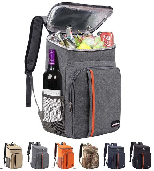 Bagtopia Camping Cooler Backpack 25 Cans, Leak Proof Soft Insulated Compartments Thermal Bag, Portable Lightweight Beach Travel Trip Picnic Lunch Backpack for Men and Women, Stripes-Grey