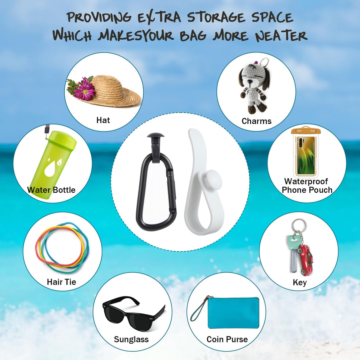 GERYUAEG 10Pcs Inserts Hooks Accessories for Bogg Bag, Durable Charms Key Holder & Carabiner Keychain Compatible with Rubber Beach Tote Bags (black10)