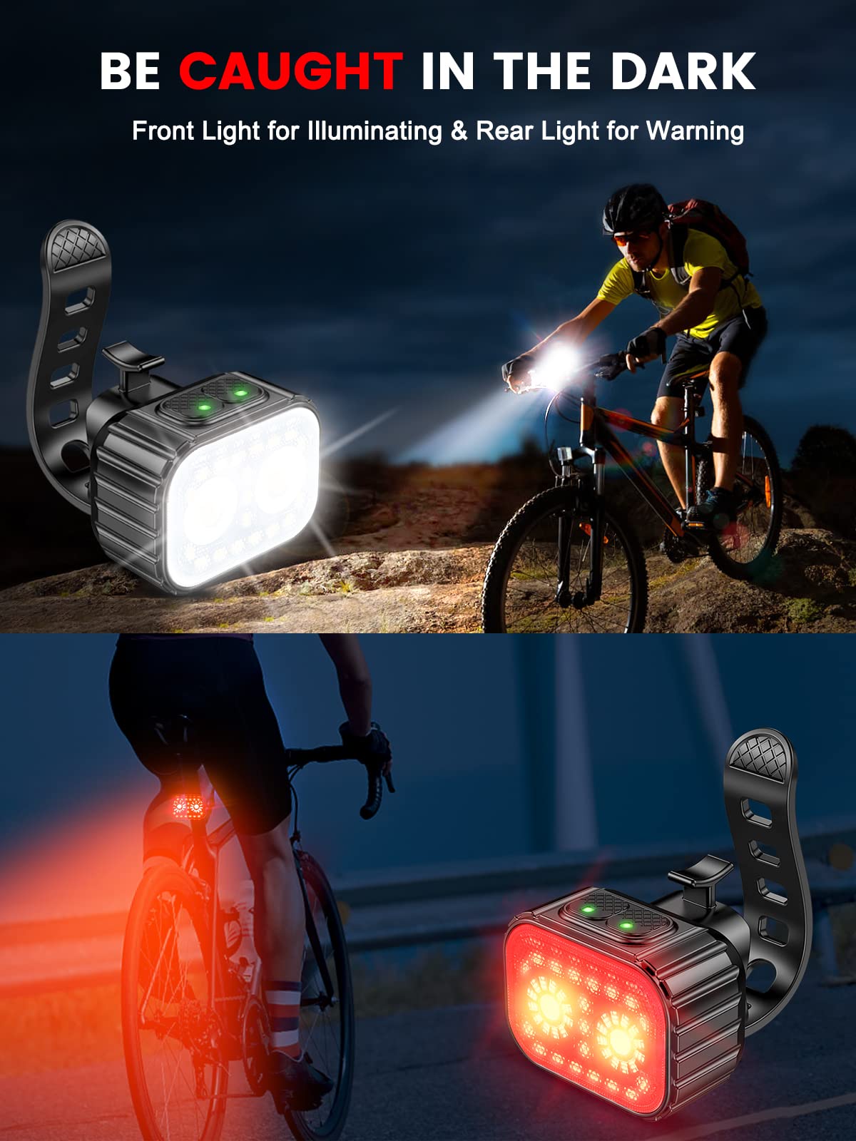 FOCBYE Bike Lights, Super Bright Bike Light Set, IPX6 Waterproof Bike Lights Front and Back, 8+12 Lighting Modes, USB Rechargeable LED Bicycle Light, Mountain Bike Cycling Front Light Rear Light