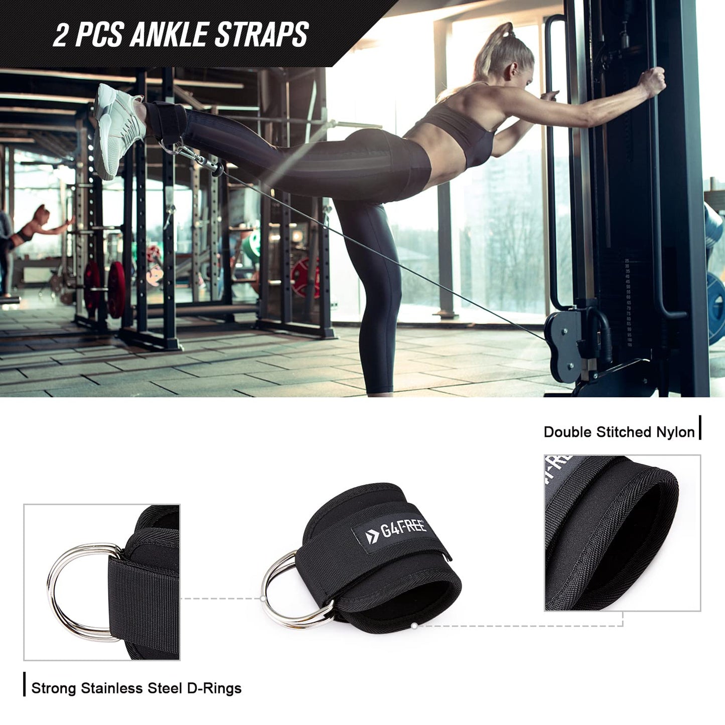 G4Free 7pcs Barbell Pad Set for Squat, Hip Thrusts, Lunges Standard Olympic Bars with 2 Gym Ankle Safety Straps, 3 Hip Resistance Bands, Barbell Pad and Carry Bag(Black)