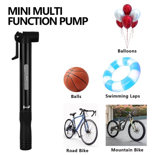 ENLEE Mini Bike Pump & Ratchet Handle, Protable Presta & Schrader Bicycle Pump, Compact Bike Pump for Road, Mountain and BMX Bikes with Ball Pump Needles, High Pressure 80 PSI-(Black)