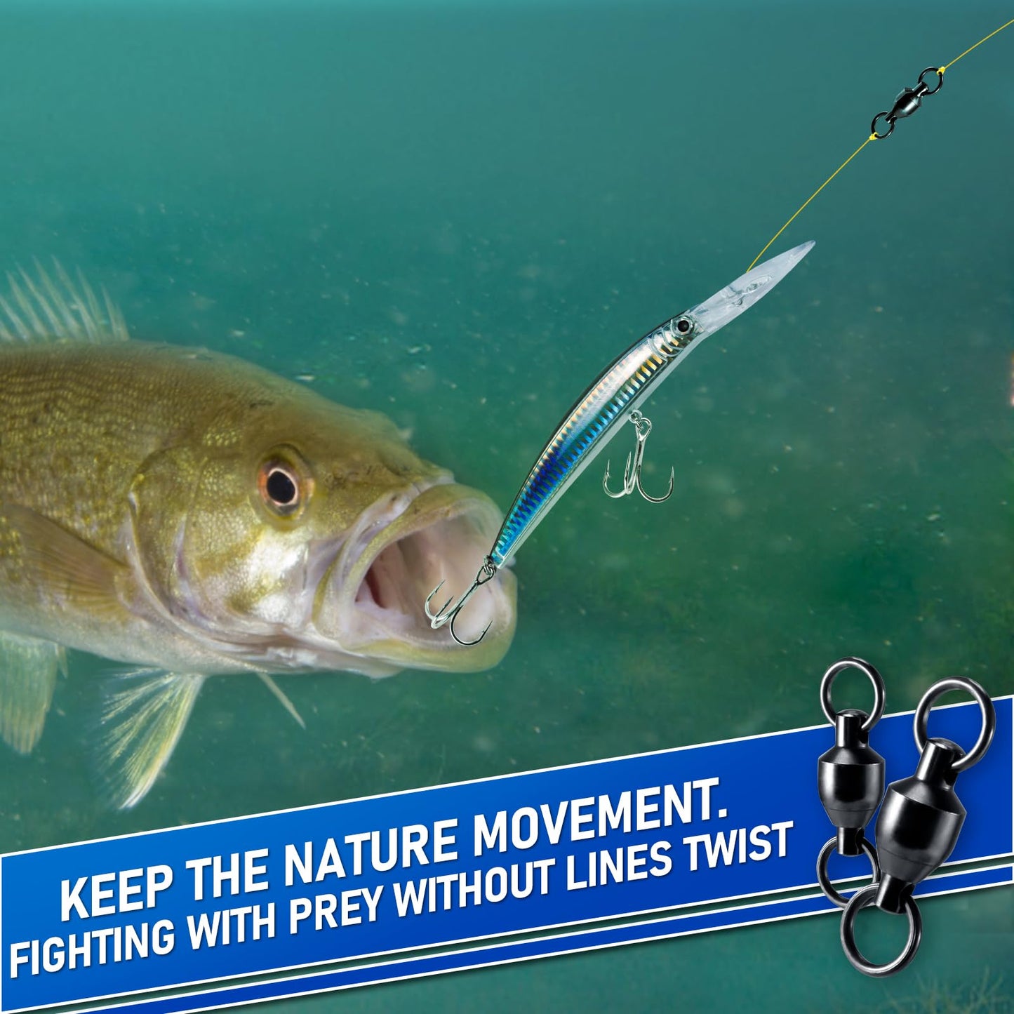 Alwonder 30-Pack Ball Bearing Swivels Fishing Tackle, High Strength Stainless Steel Solid Welded Rings Barrel Swivel Hook Line Connector with Black Nickel Coating Saltwater Freshwater #0