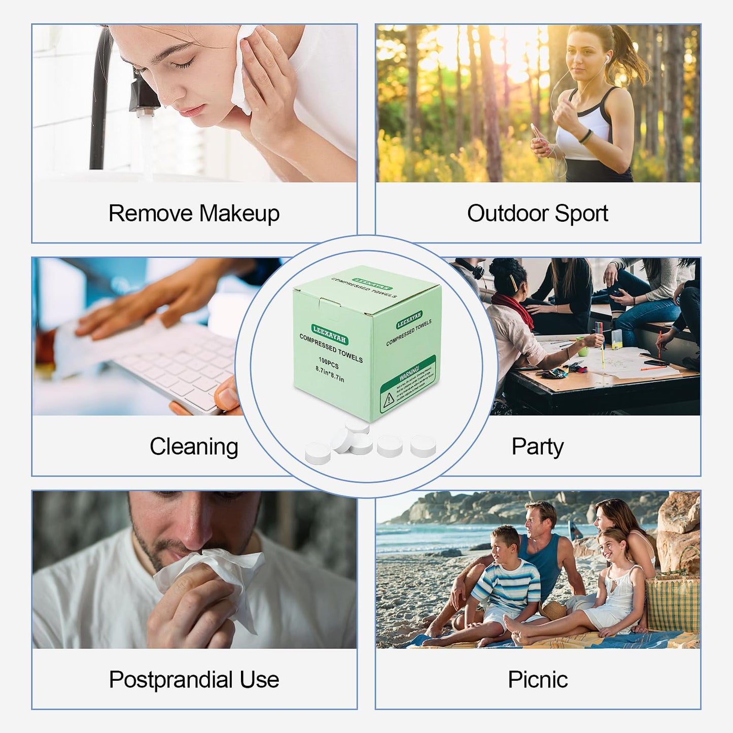 100 PCS Portable Compressed Towel Tablets, Compressed Hand Wipe Coin Paper Towel, Camping Wet Towel, Disposable Towel for Travelling, For Home Beauty Outdoor Sports