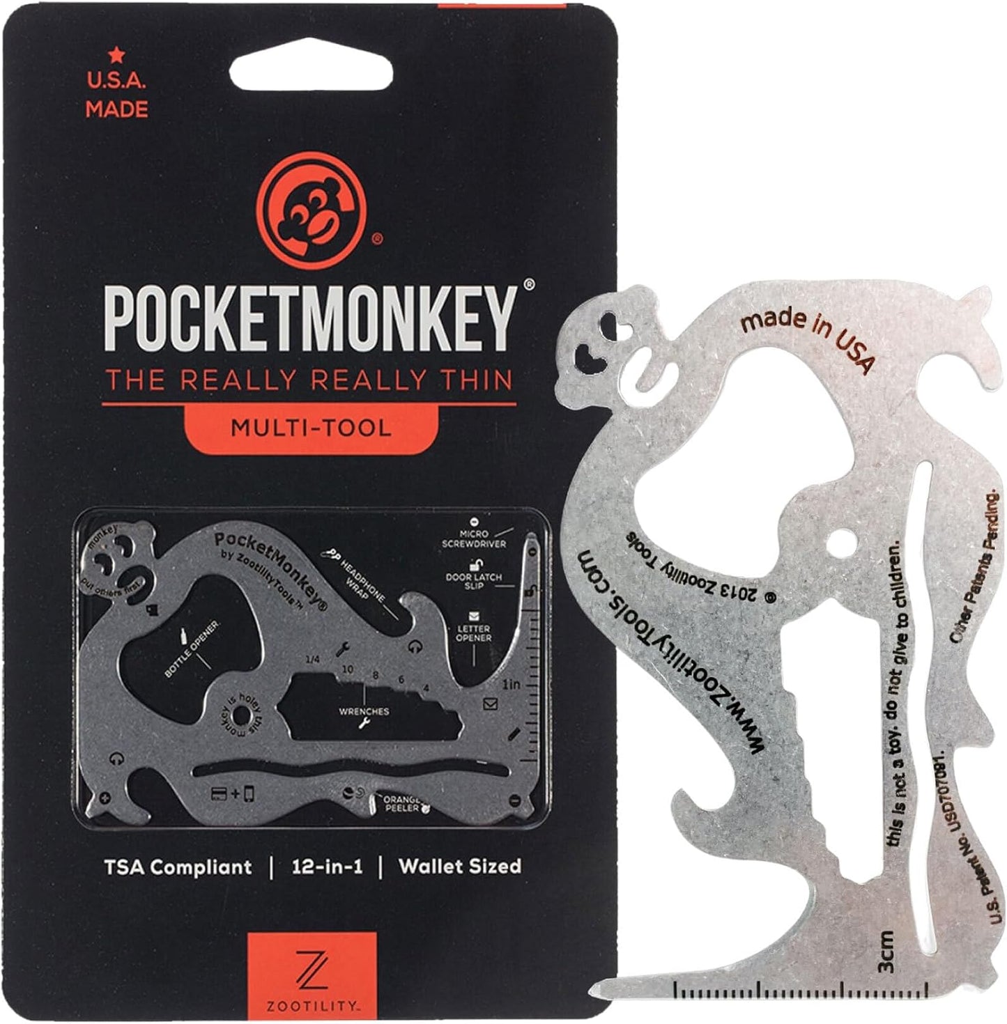 Wallet Multi-Tool, PocketMonkey 12-in-1 Credit Card Tool, Bottle Opener, Stainless Steel, MADE IN USA