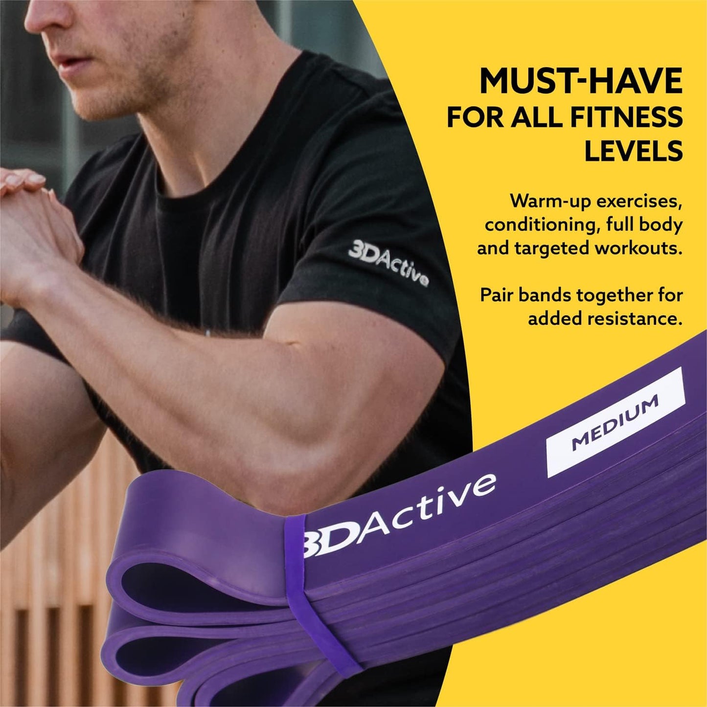 3DActive Pull Up Assist Band - Resistance Band for Strength Training, Powerlifting, Body Stretching, Crossfit - Exercise Guide Included.