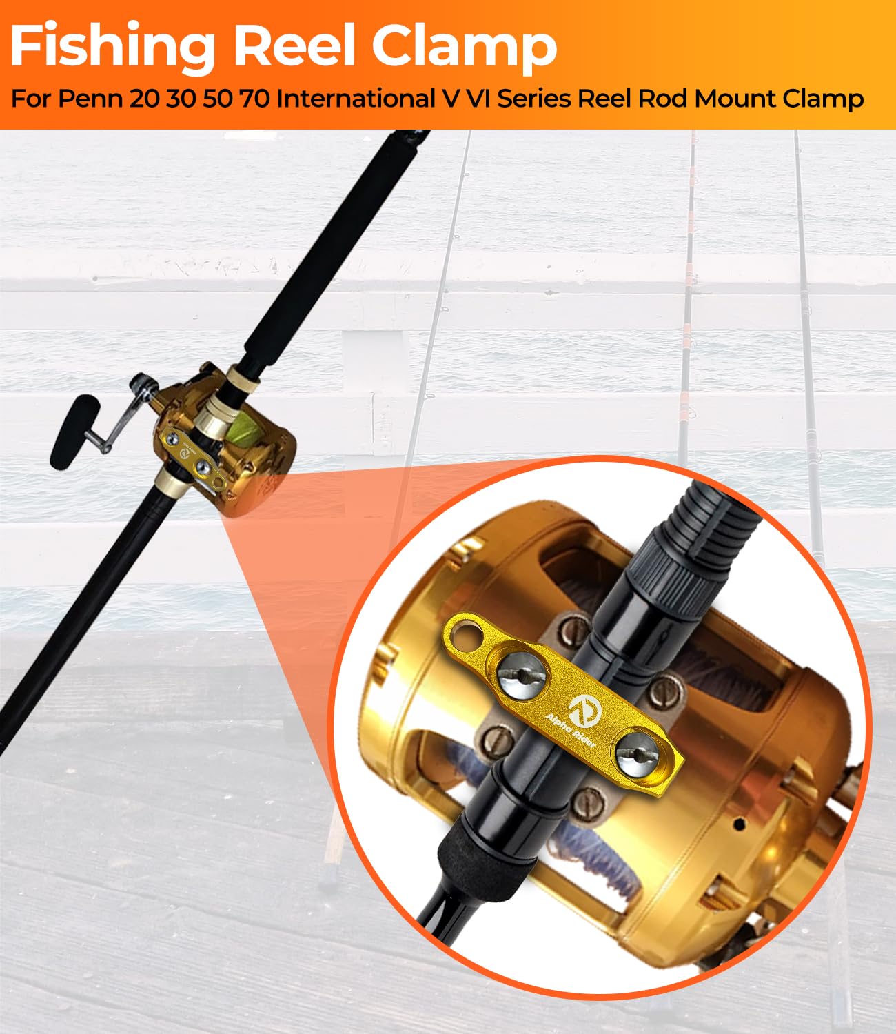 Fishing Reel Rod Clamp Fishing Reels Parts for Penn 20 30 50 70 International V VI Series Reel Rod Clamp Mount Anodized Aluminum Alloy Gold (NO Screws)