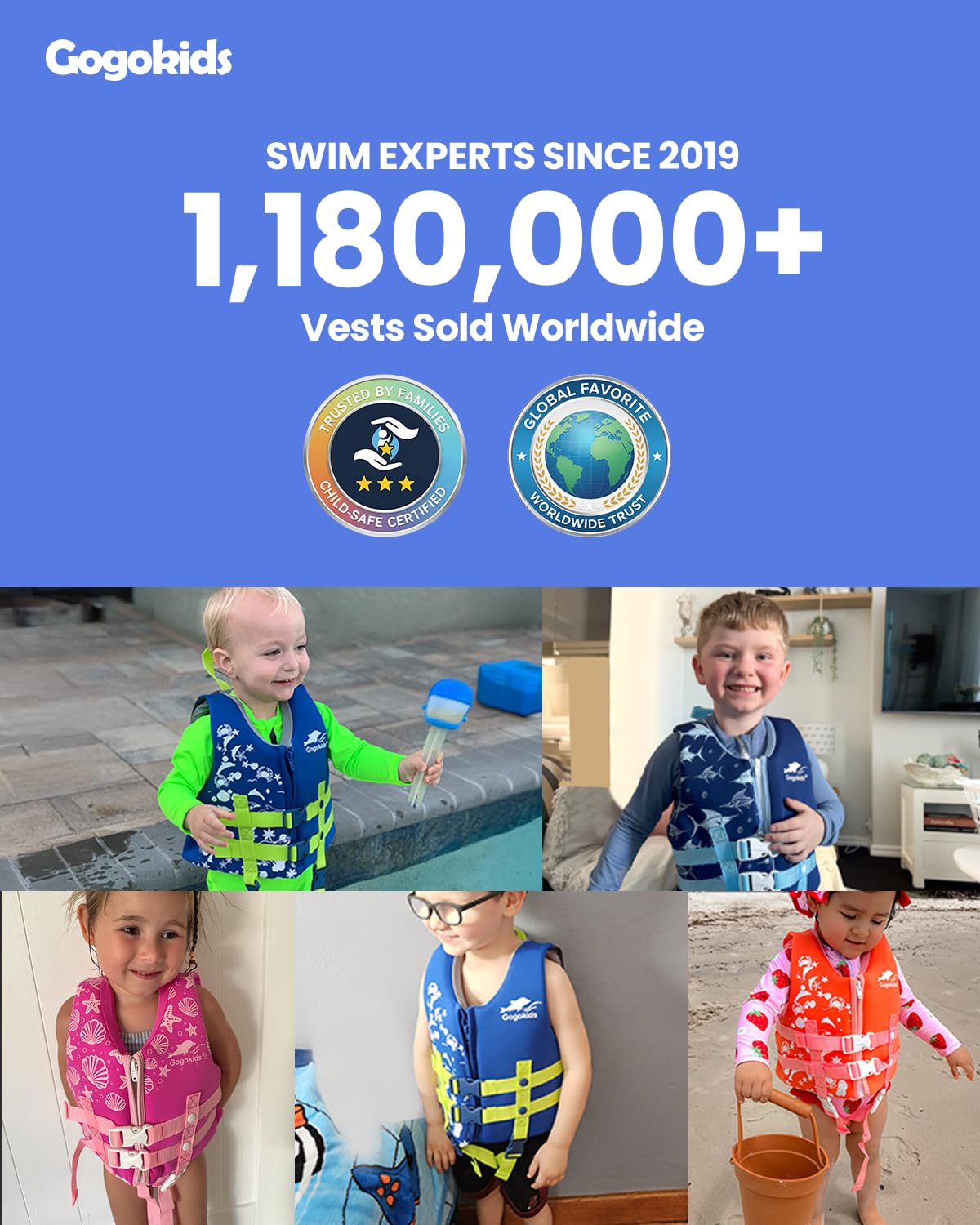 Gogokids Toddler Swim Vest, Kids Floaties – Boys & Girls Buoyancy Jacket for Pool & Beach, Fits 2-8 Years / 22-60 lbs