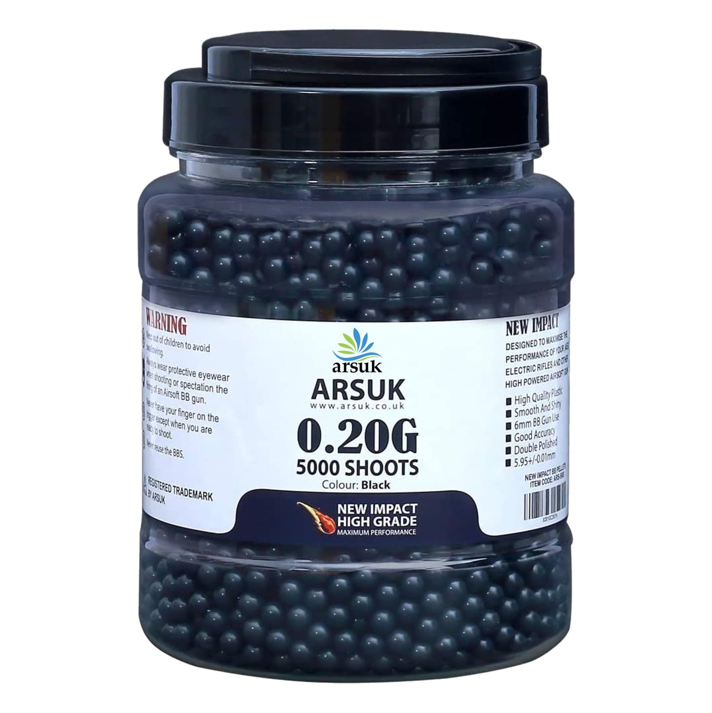 Arsuk 6mm Airsoft BBS 0.20g – Black - 5000 Count - Seamless 6mm Plastic Pellets for Precision Target Practice & Tactical Shooting BBS for BB Guns