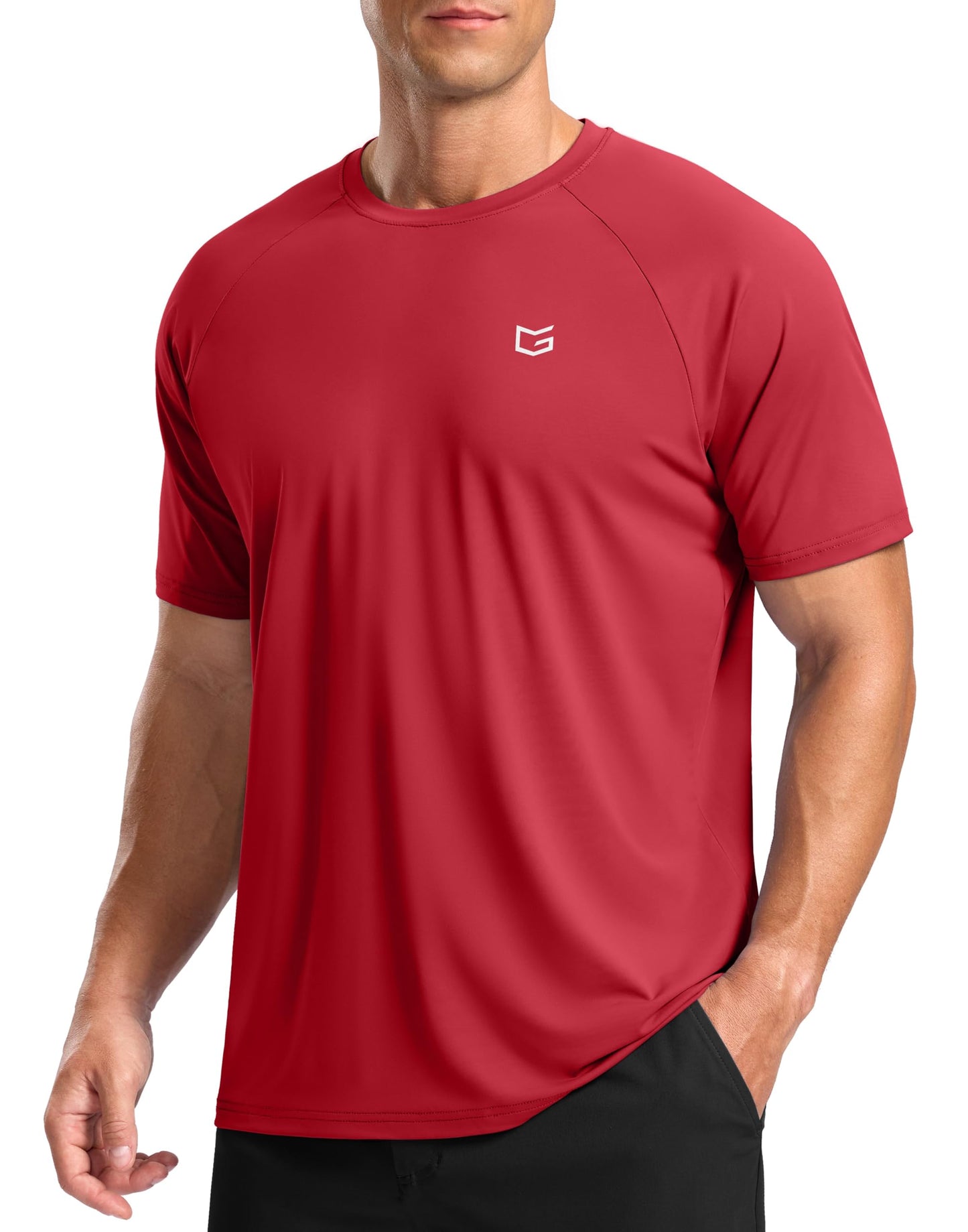 Men's Athletic Workout T-Shirts Moisture Wicking Cooling Running Shirts Short Sleeve Performance Tee for Gym Tennis(Red,XL)