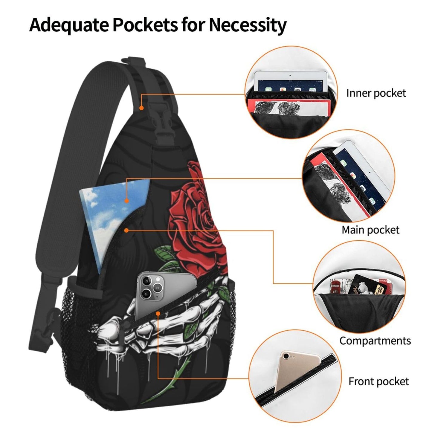 FHSUISN Skull Sling Backpack Chest Bag Crossbody Shoulder Bag Gym Cycling Travel Hiking Daypack For Men Women