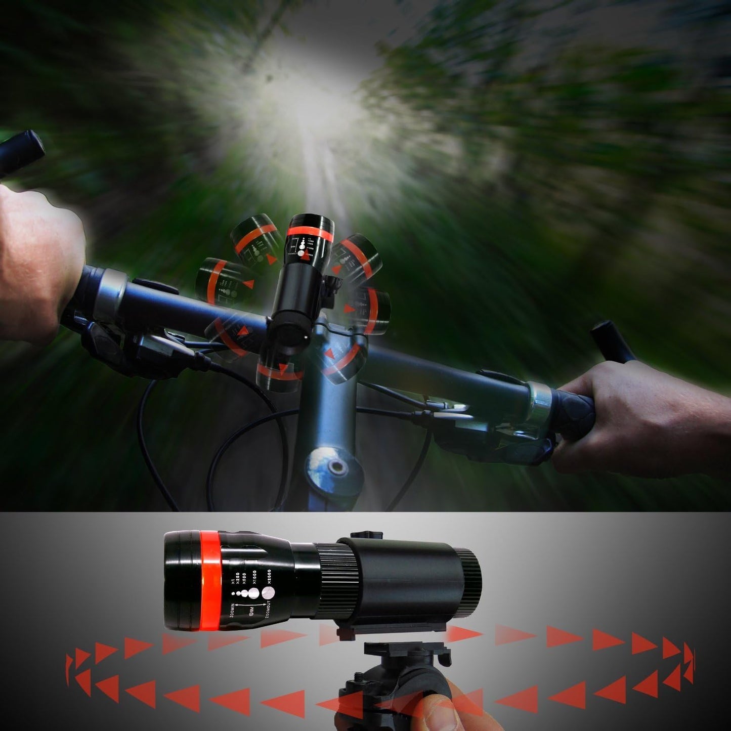 StellarLights - Solid Aircraft Aluminum Bike Light - Bright 240 Lumens LED Bicycle Headlight with Tail Light - Waterproof - Mounts in Seconds - NO Tools Required
