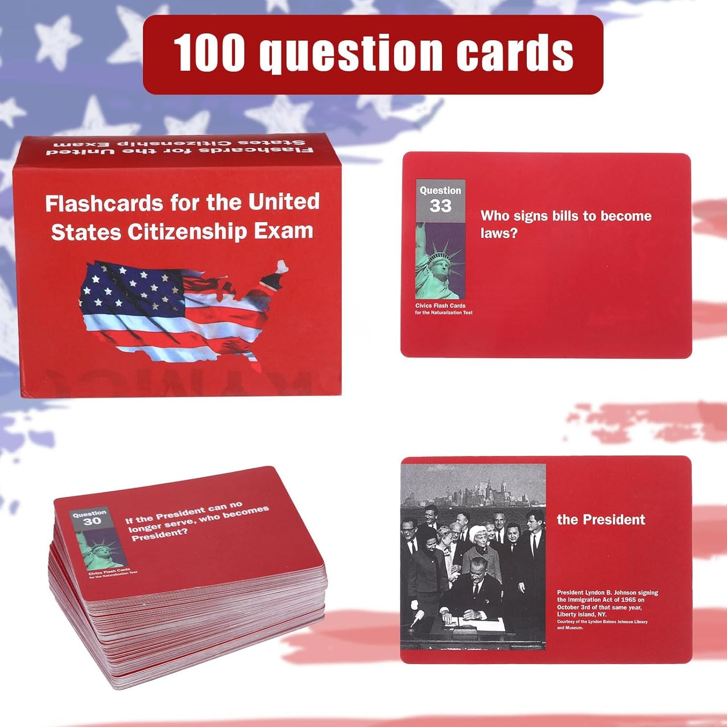 US Citizenship Flash Cards 2025, US Citizenship Test Study Guide Flashcards Book 2025, Bilingual President State Capitals Flash Cards of The Naturalization Test Back to School Supplies