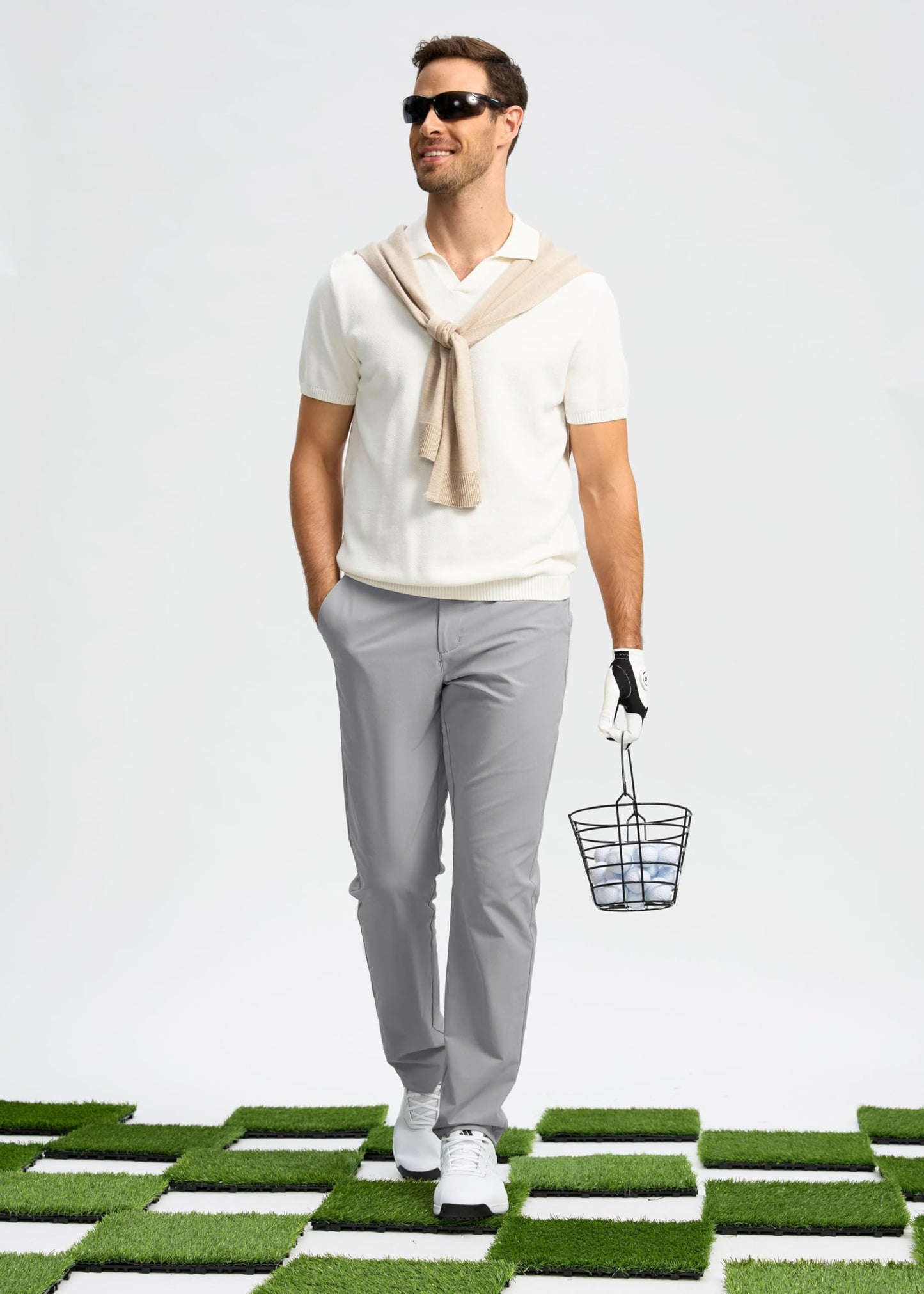 Pudolla Men's Golf Pants Mens Dress Pants Stretch Work Pants 30 Lightweight Quick Dry Slacks Casual Trousers with Pockets(Light Grey 38Wx30L)