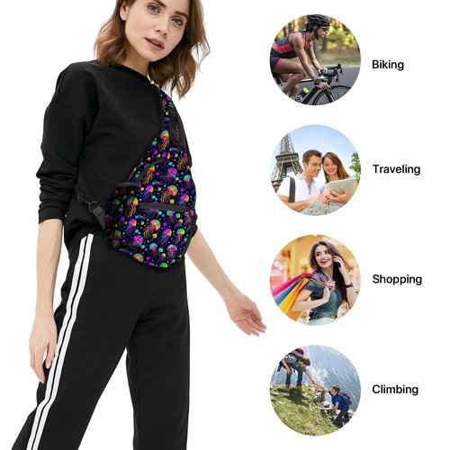Yrebyou Jellyfish Sling Bag Travel Crossbody Backpack Shoulder Daypack Hiking chest Pack for Women Lightweight Waterproof Adjustable Outdoor Workout