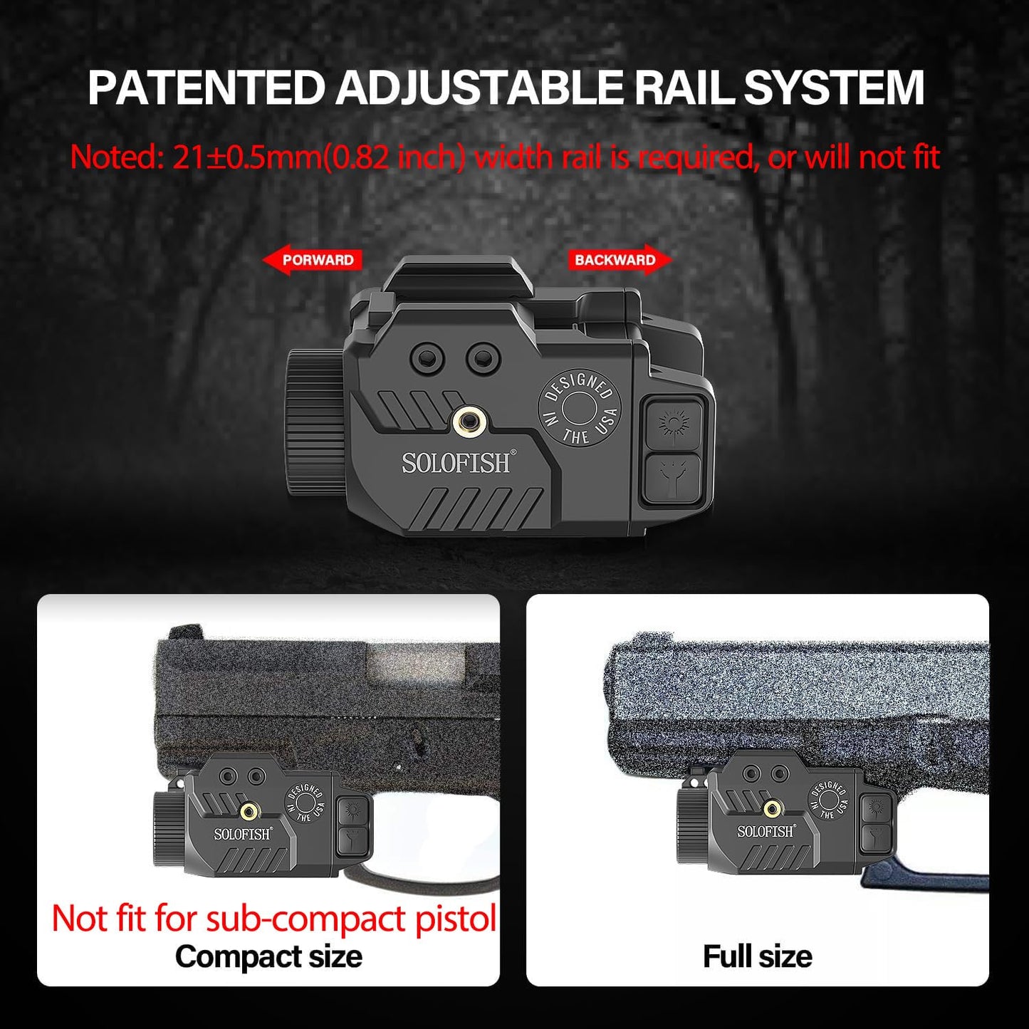 Solofish 800lm Pistol Light Laser Combo with Adjustable Rail for Full Rail, Shockproof Green Laser Sight and Gun Light with Strobe Function, Rechargeable