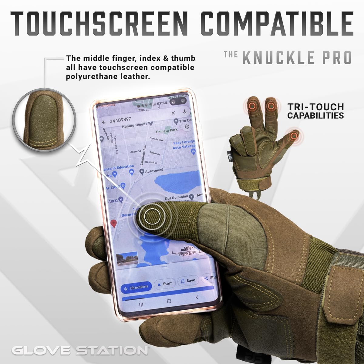 Glove Station Gloves for Men – Touchscreen Utility Gear with Hard Knuckle Protection Used in Motorcycle, Airsoft, & Outdoor Work Green - Hard Knuckle XX-Large
