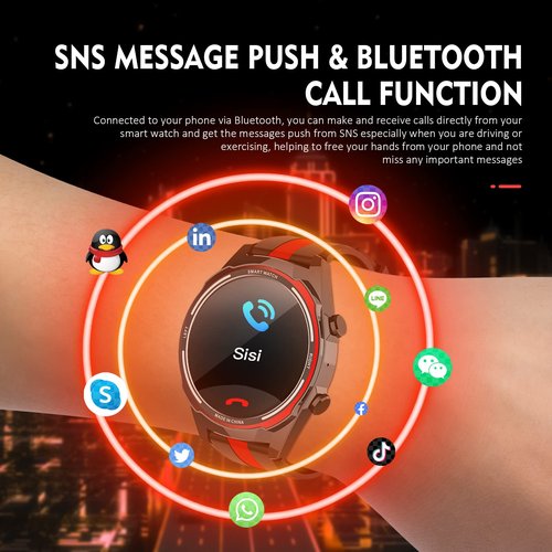 W@nyou 1.6 Inch Large Screen Smartwatch, 60 Days Extra Long Standby Large Men Smartwatch (Receive/Dial Calls), Android iOS Fitness Tracker with Heart Rate Sleep Monitor Sport Waterproof (Red)