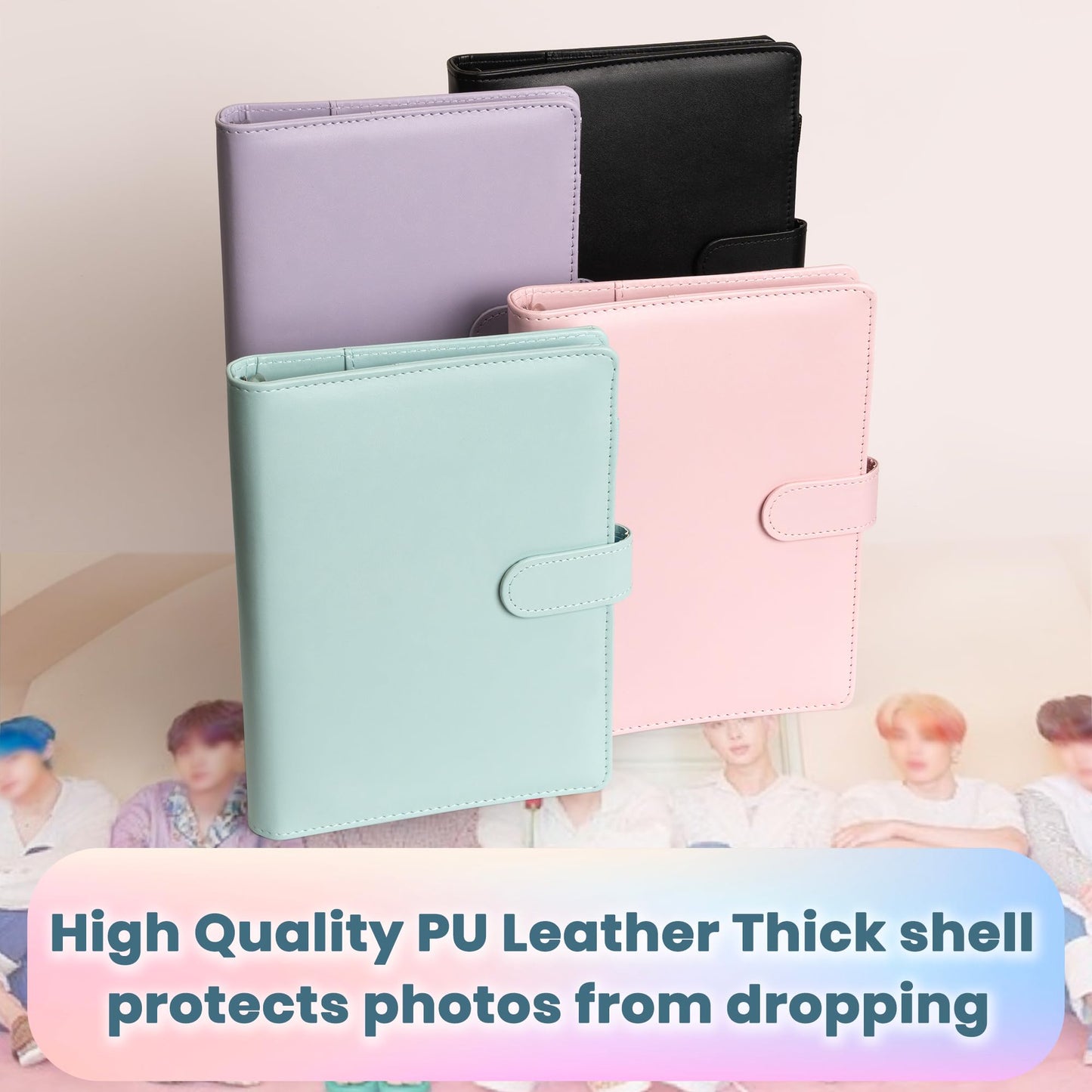 A5 Kpop Photocard Binder, 6 Ring Card Collector Album with 240 Card Slots, 30 Double-Sided Photocard Sleeves, PU Leather Binder Cover for Organizing K-pop Trading Cards