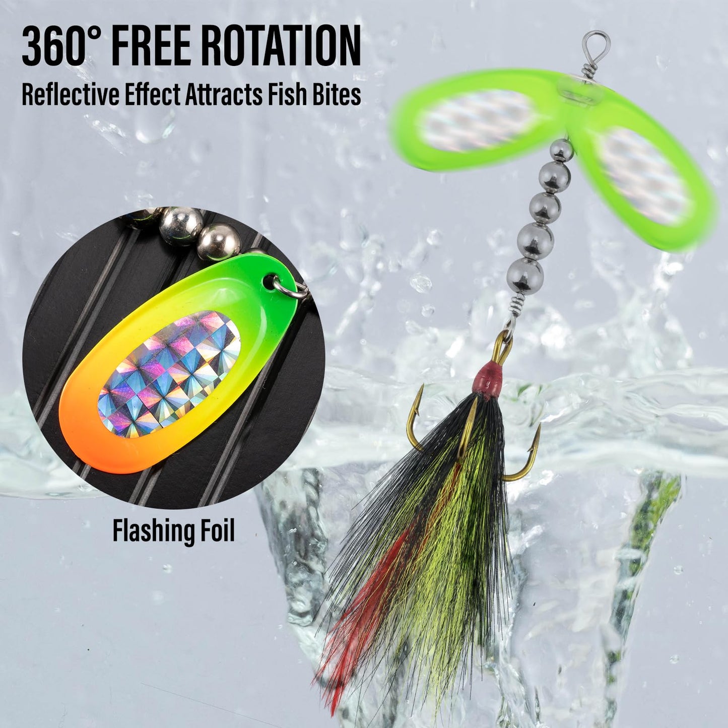 Alownder 5PCS Musky Lures Bucktail Spinnerbait Muskie Fishing Lures, French Blade Stainless Steel Shaft Beads Triple Hook Inline Spinner Bait Kit for Pike Bass Trout Kokanee Salmon Fishing