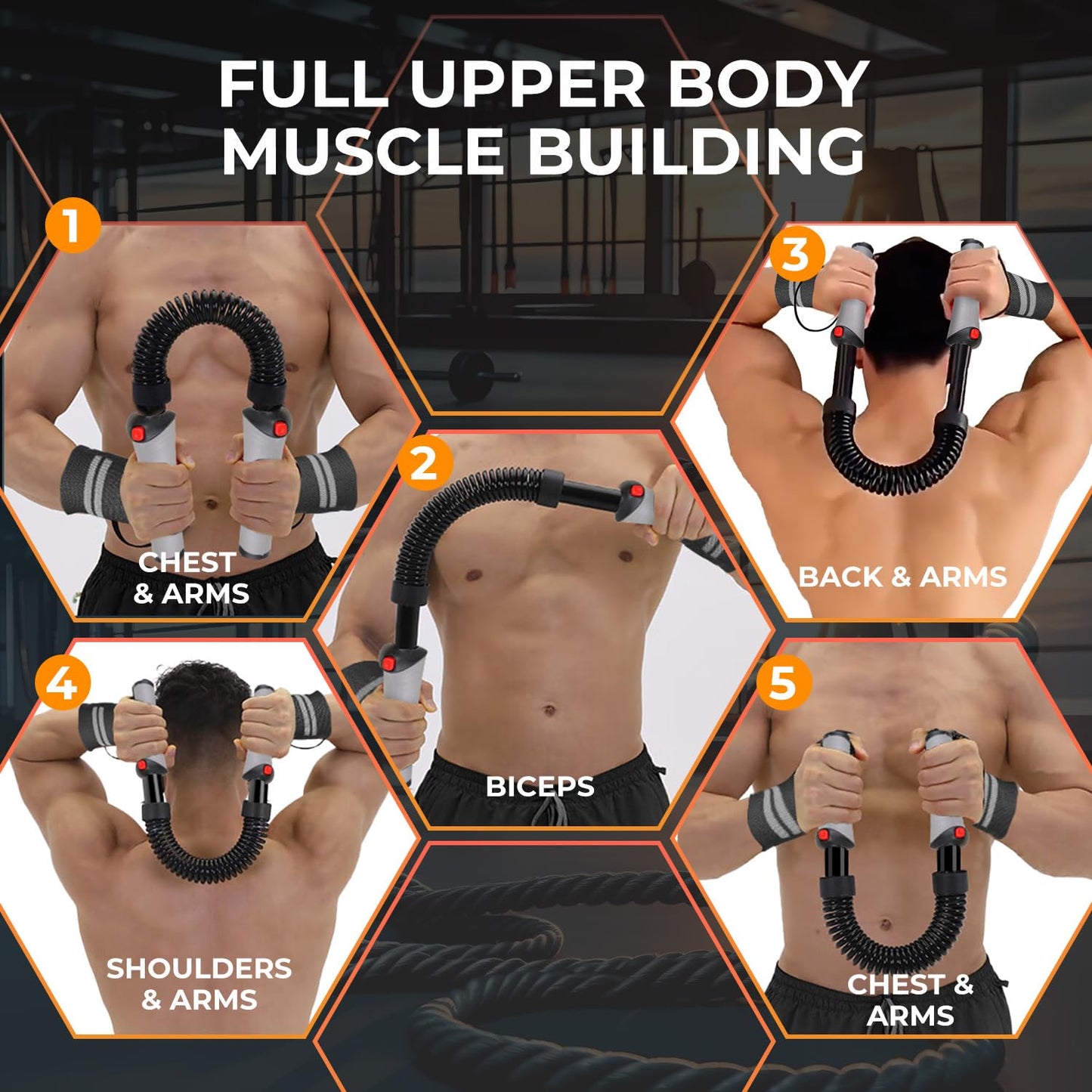 homimanor Adjustable Power Twister Bar - Chest Workout Equipment Arm Exerciser for Shoulder, Forearms, Biceps and Back, Home Gym Upper Body Workout Equipment for Men (44-88 lbs)