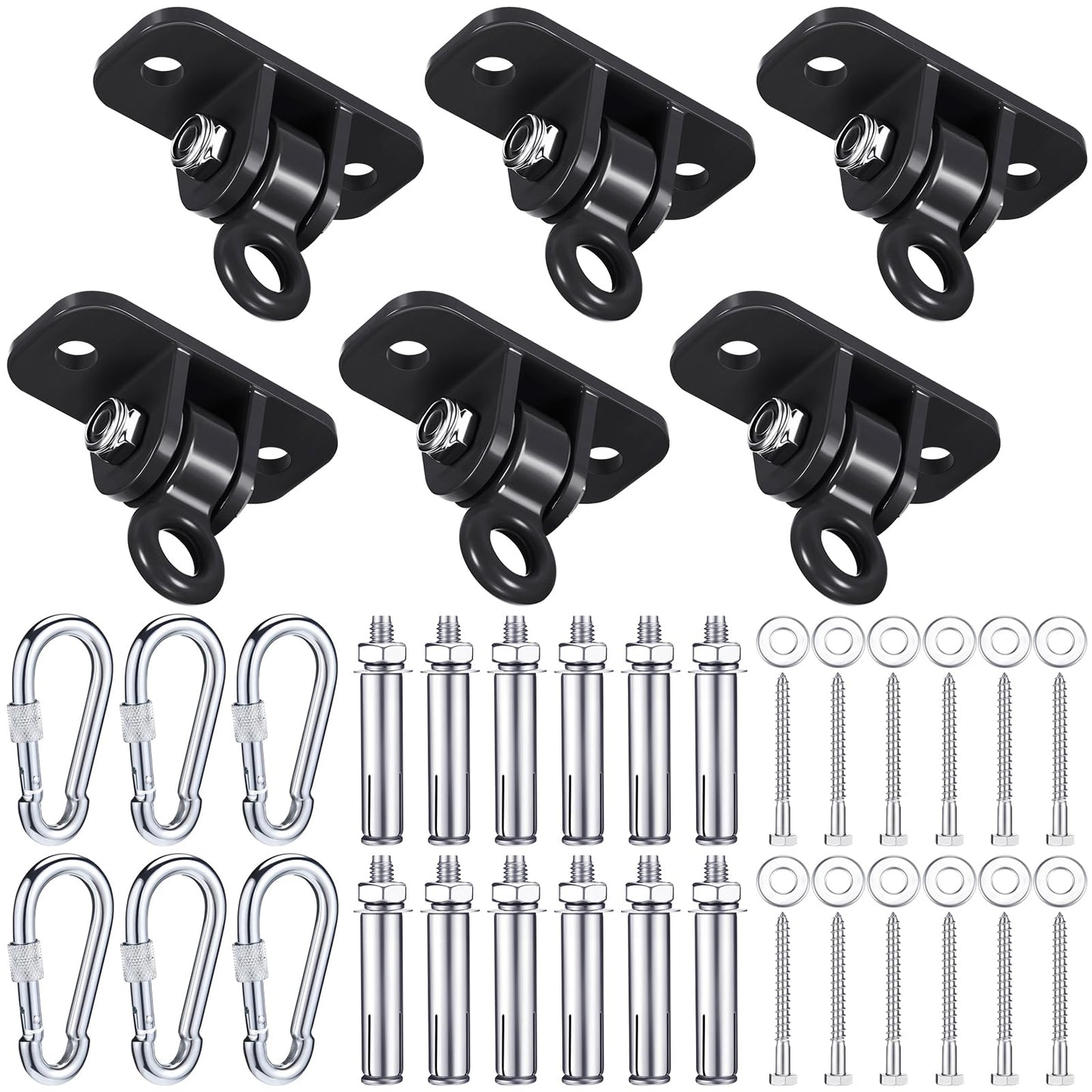 Tandefio 6 Sets of Robust Swing Hangers for Wooden Concrete Set with Swing Hooks Screws Bolts Washers Swingset Accessories for Porch Patio Yoga Indoor Outdoor, Over 1800 lb Capacity (Black)