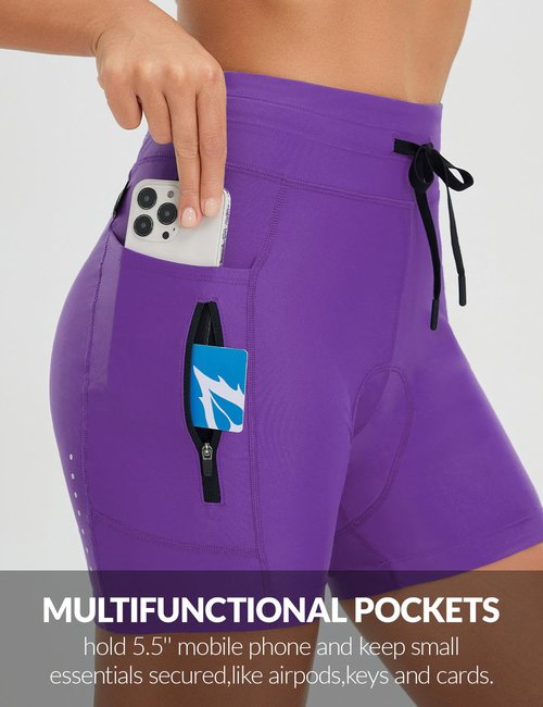 baleaf Women's 4D Padded Bike Shorts High Waisted Cycling Underwear Zipper Pockets for Bicycle Biking Cycle Dark Purple 2XL
