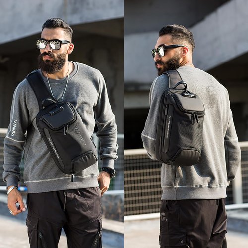 BANGE Anti theft Sling Backpack with Lock, Men's Sling Bag for Men, Shoulder Crossbody Backpack with USB Charging Port for Men and Women